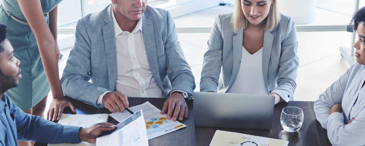 teamwork business meeting and infographic paper for target audience data kpi or demographic chart e1700025600902